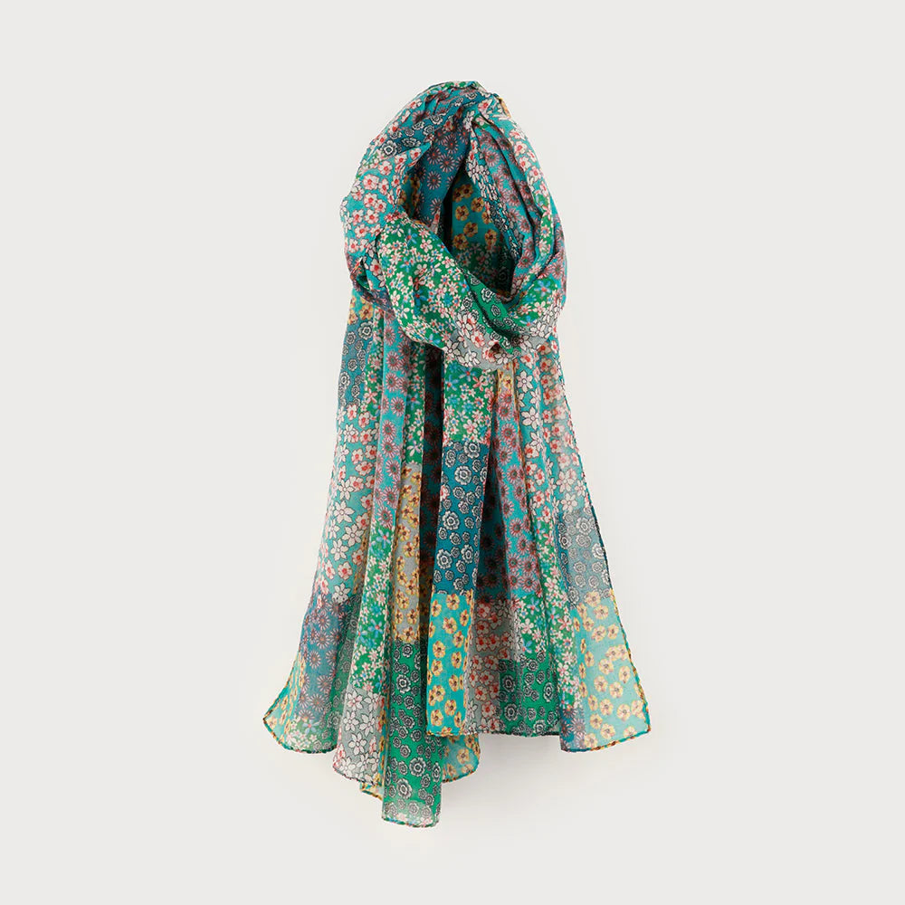 Blue Lightweight Scarf with Ditsy Flower Print