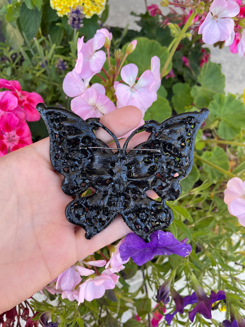 Black Rhinestone Butterfly Pin / Brooch