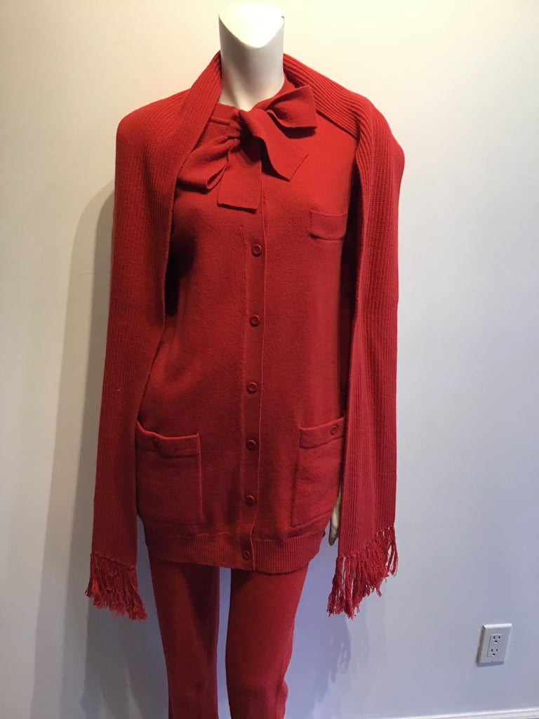 1980s Sonia Rykiel Red Wool 3 Piece Ensemble Size 6