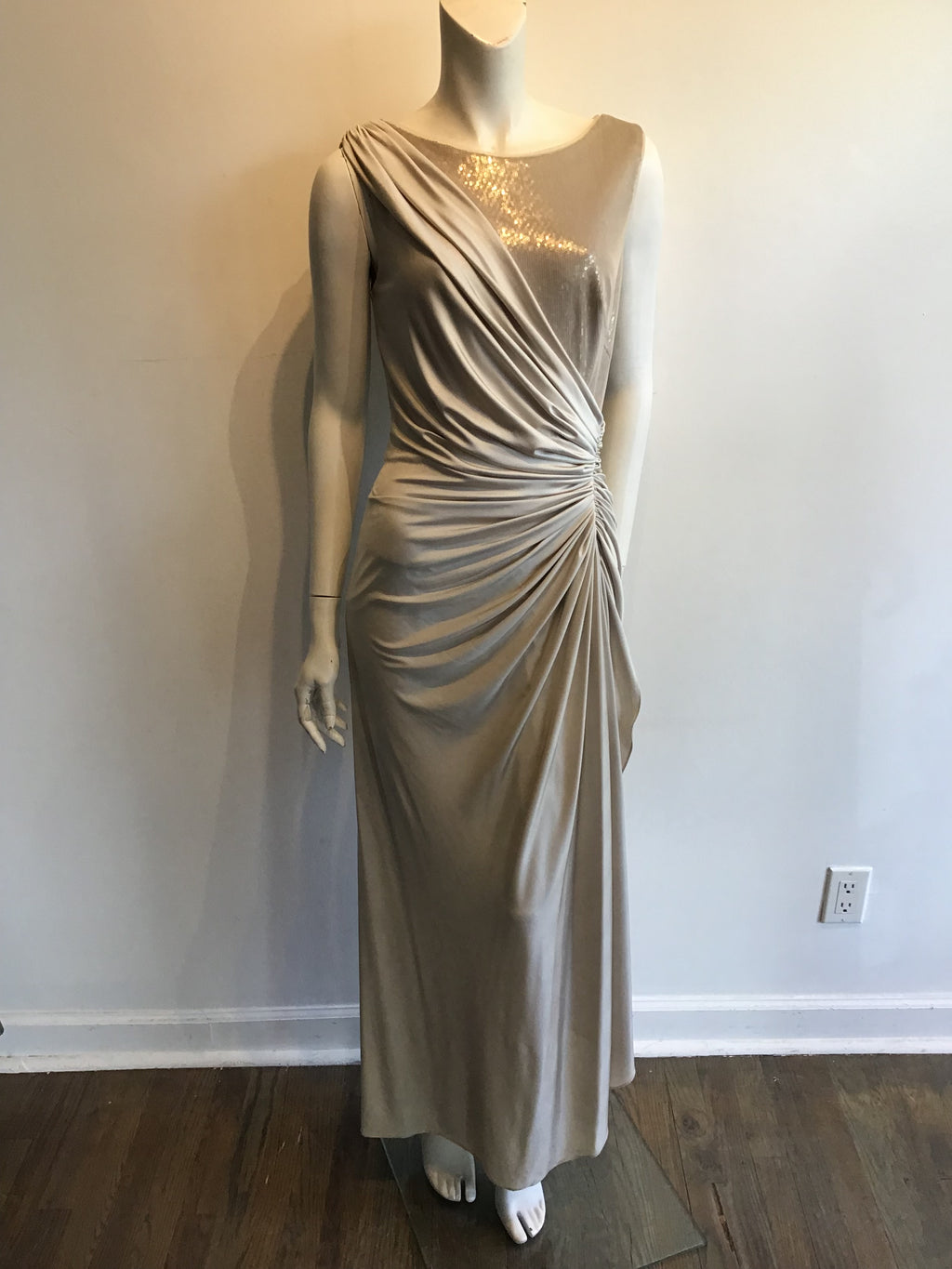 1990’s Tadashi Shoji Taupe Polyester Evening Dress Size 6
