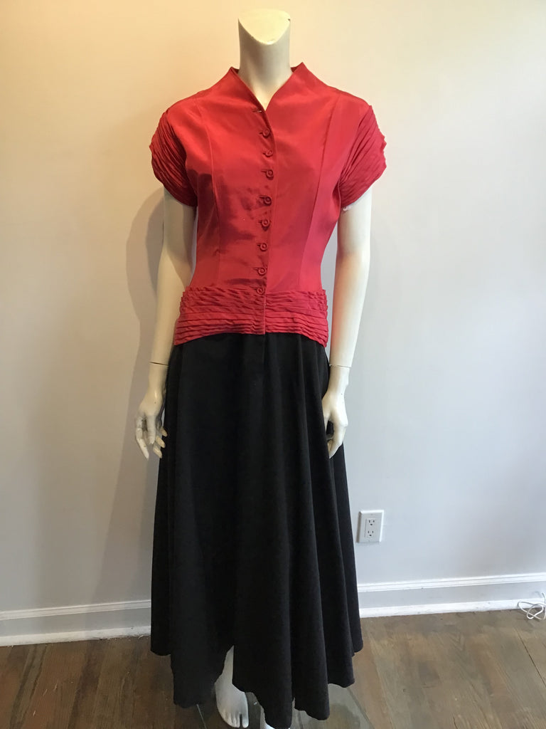 1940’s Red and Black Rayon Evening gown Size 6
