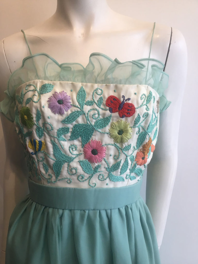 1950’s Mary O’Donnell Silk Aquamarine Blue Evening Dress Size 0/2