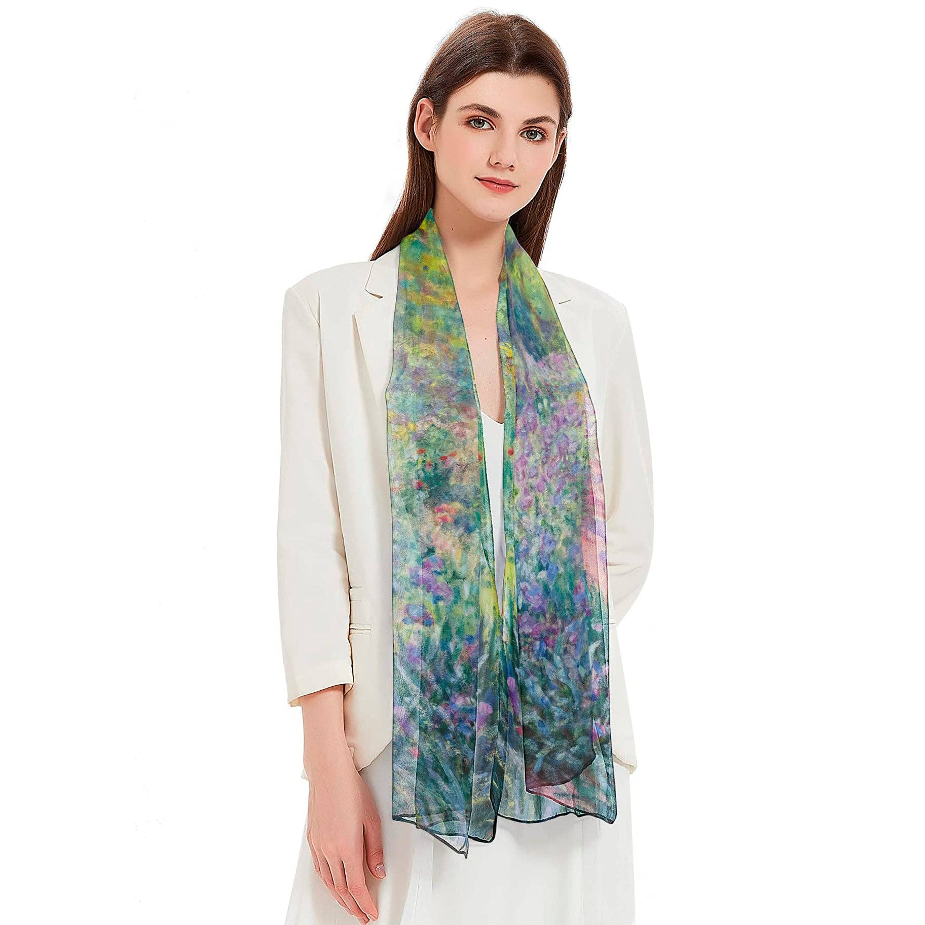 Monet Artist's Gardens at Giverny Long Sheer Scarf – Lightweight, Elegant, Silky-Soft