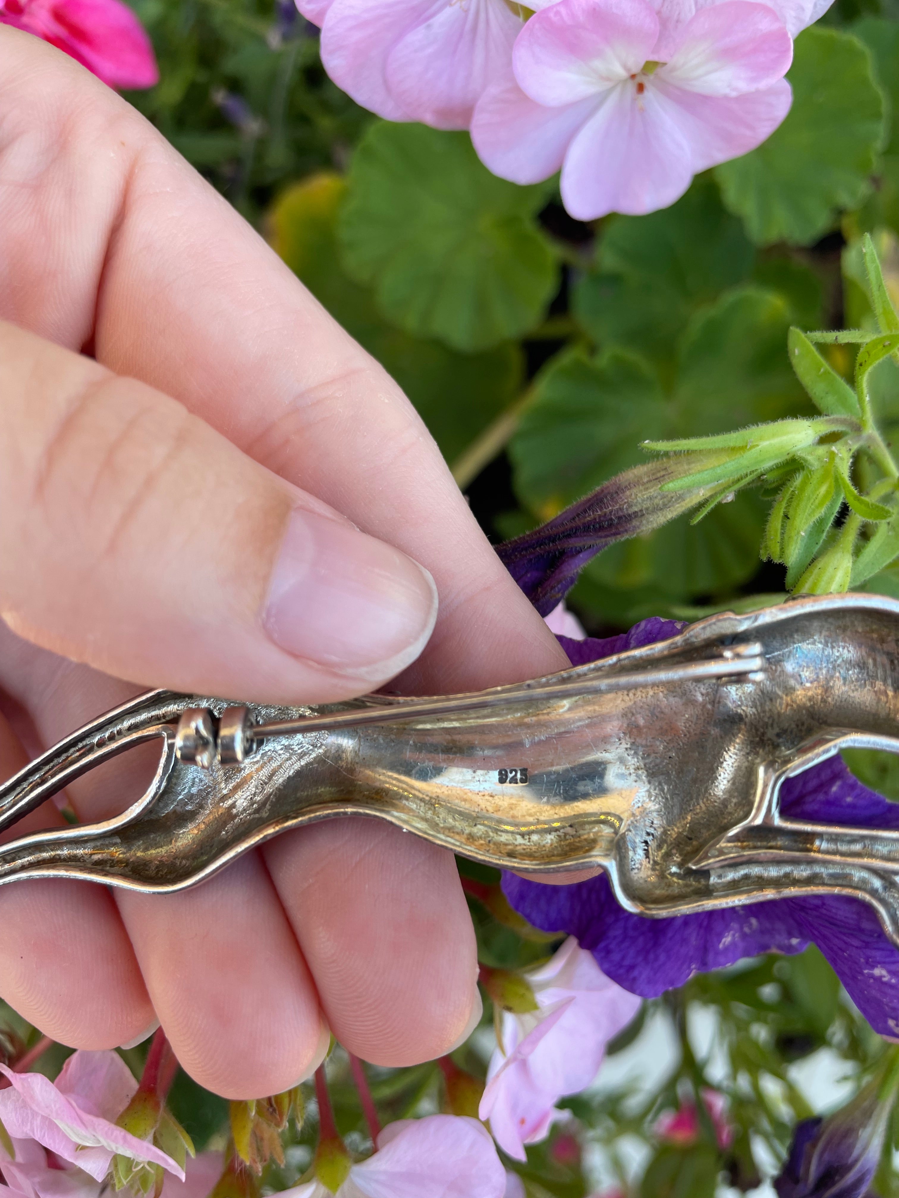 Vintage Sterling and Marcasite  Jaguar Pin / Brooch