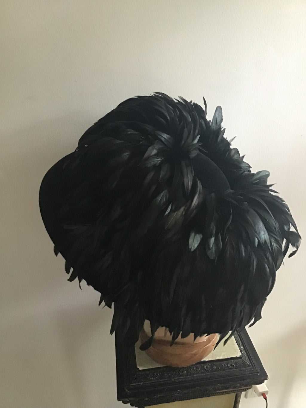 1999 B Michael Couture Black Hat with Feathers