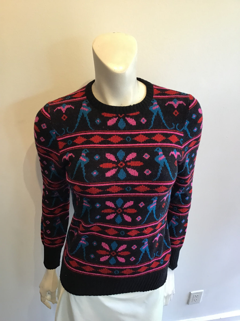 1970’s Valentino Blue, Pink and Black Wool Sweater Size 6