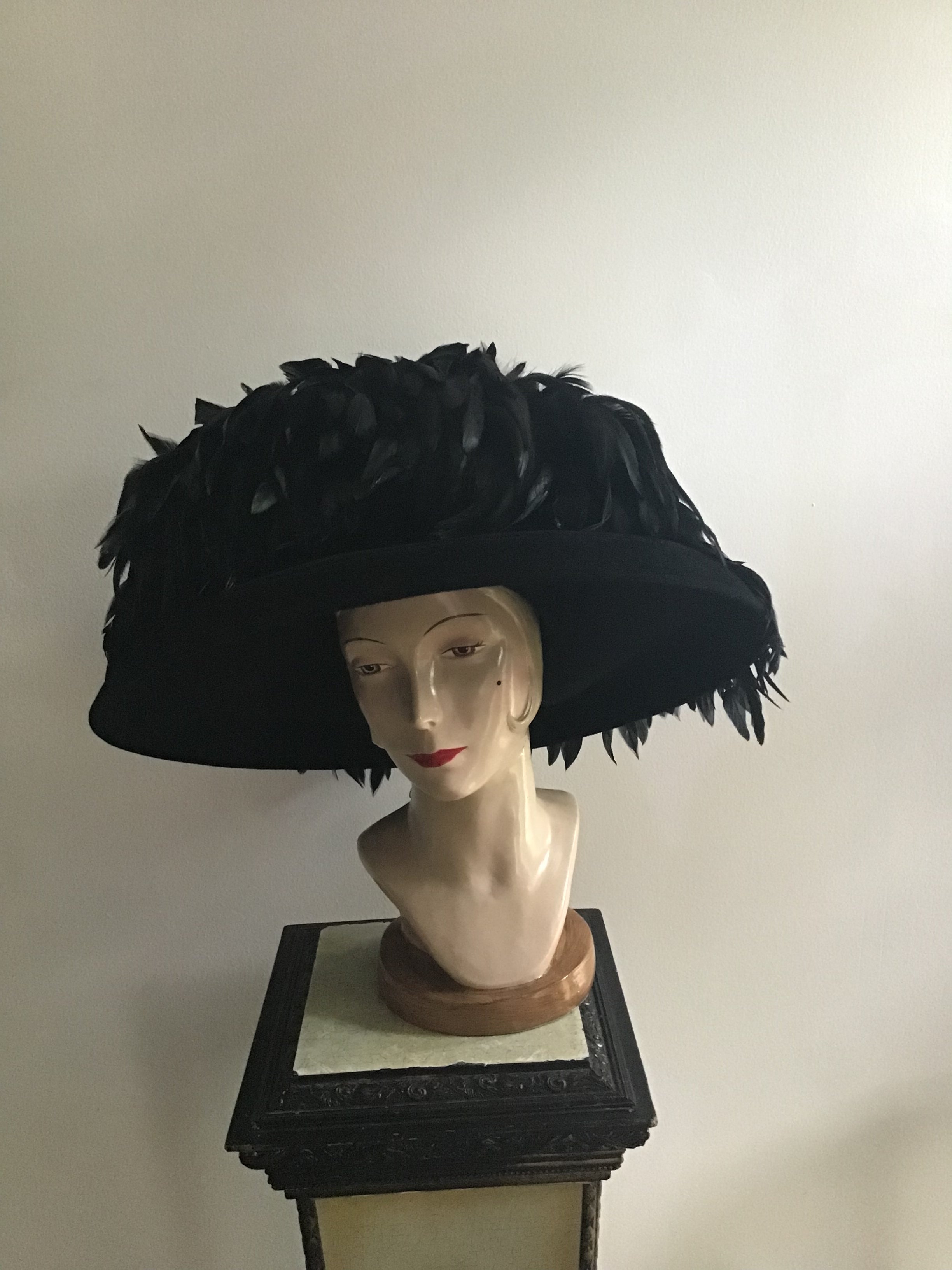 1999 B Michael Couture Black Hat with Feathers