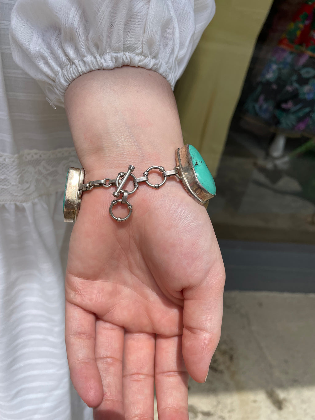 Turquoise,sterling  and Mabe pearl Bracelet