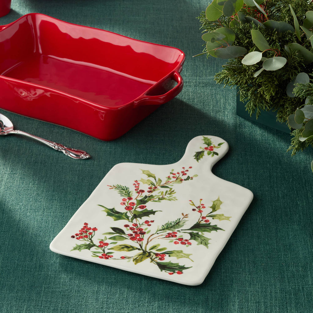 Holiday Holly And Vines Ceramic Cheese Plate