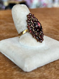 Garnet Cluster Cocktail Ring  Sterling Silver 925 Vermeil Size 7.75