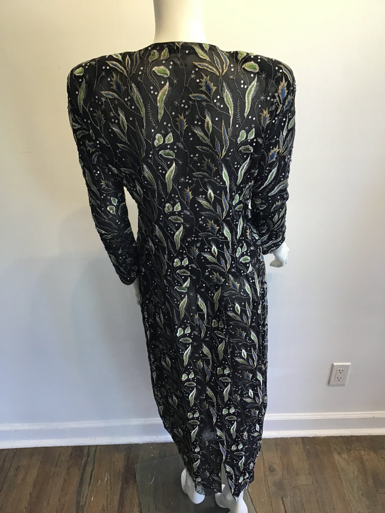 1980s 2 Piece Giorgio Armani Black,Gold and Greenembroidered  Chiffon Evening Ensemble Size 8
