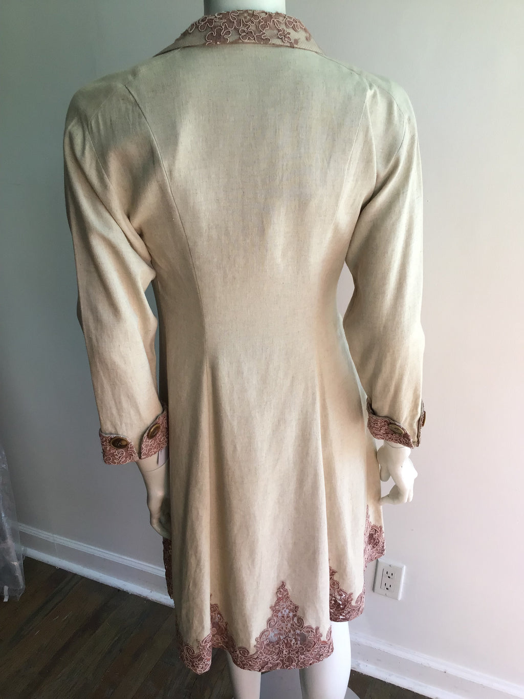1980’s Cream Linen and Lace Coat Dress Size 8