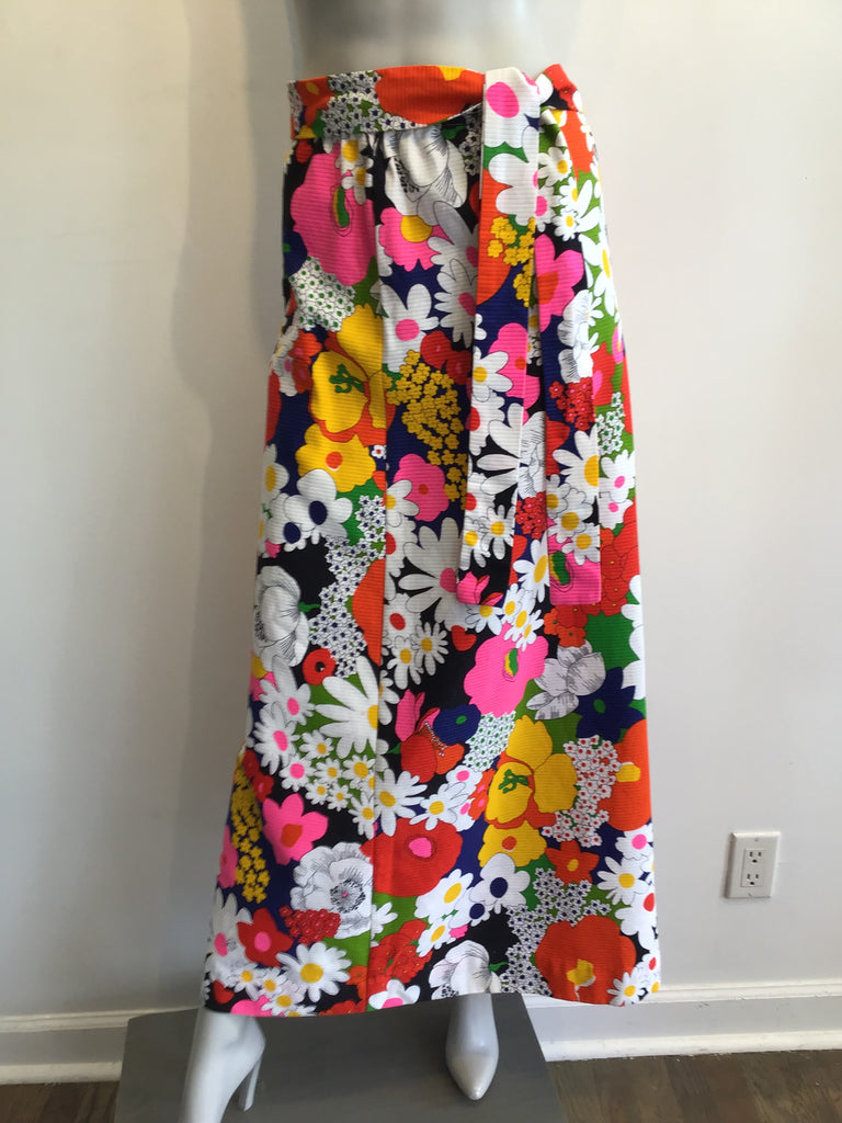 1970s Multicolor Floral Cotton Maxi Skirt Size 12