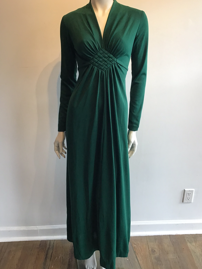 1970’s Forrest Green Polyester Evening Dress Size up to 8/9