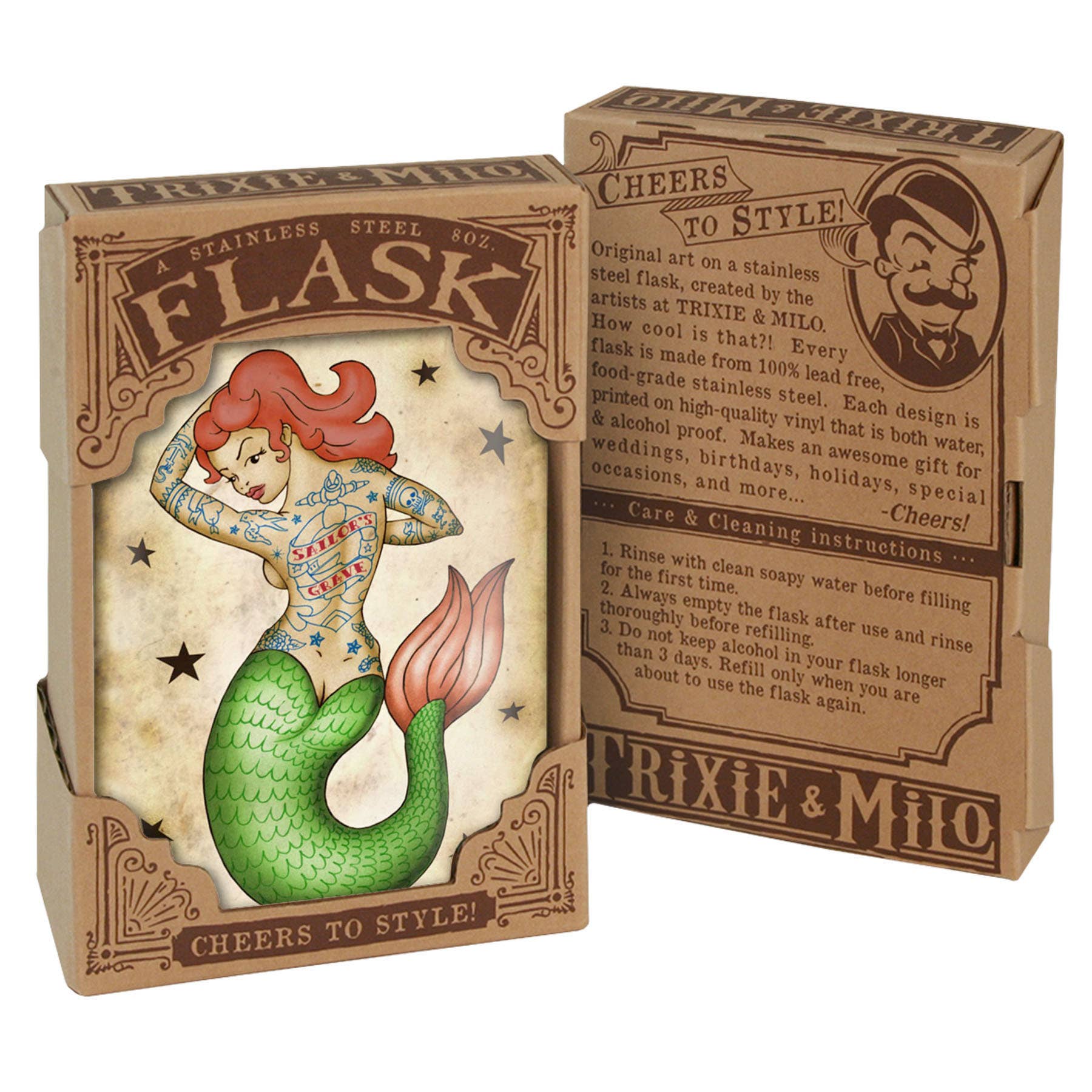 8oz Flask - Tattooed Mermaid