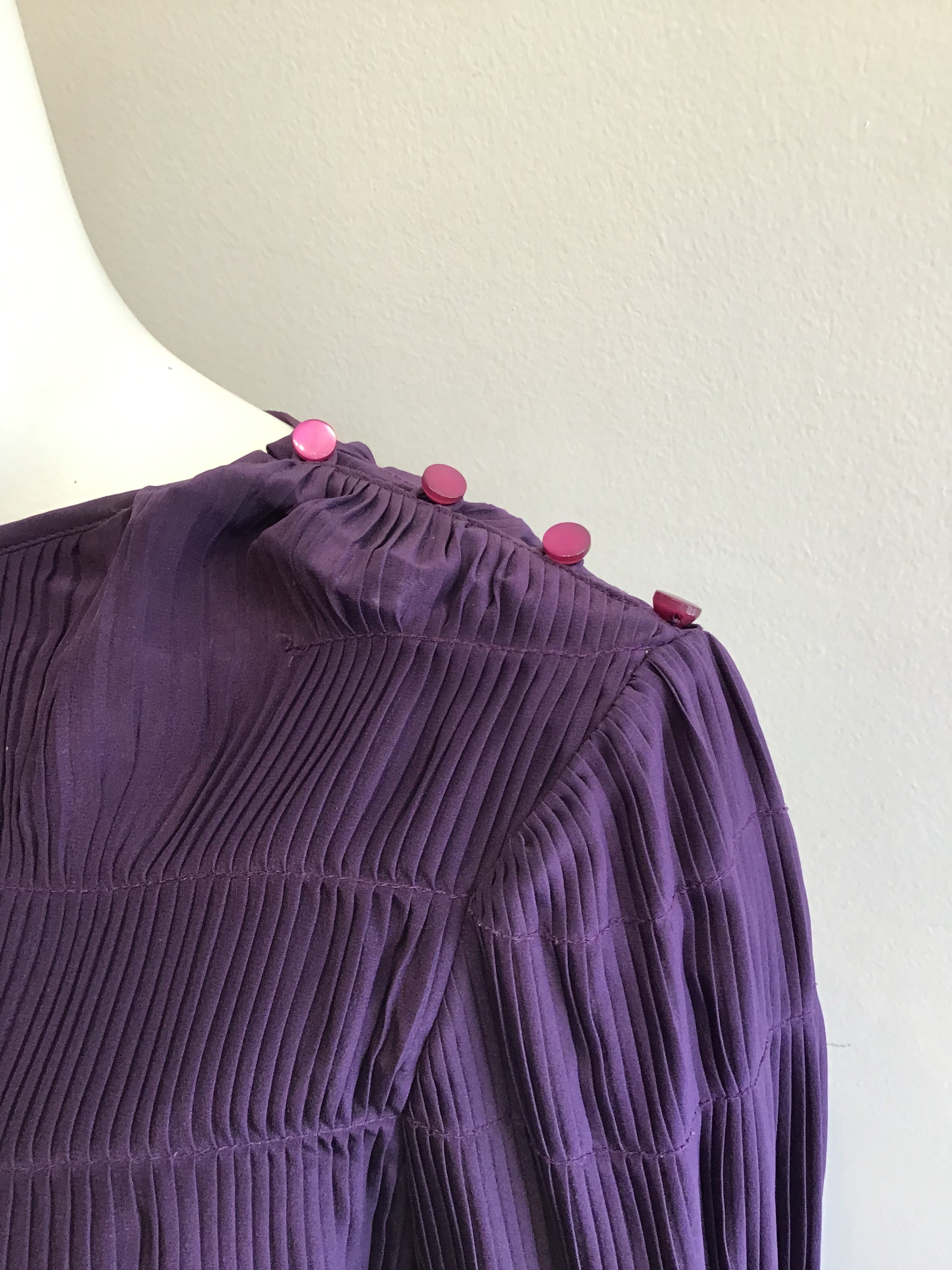 1980’s Plum Pleated Polyester Top Size 12