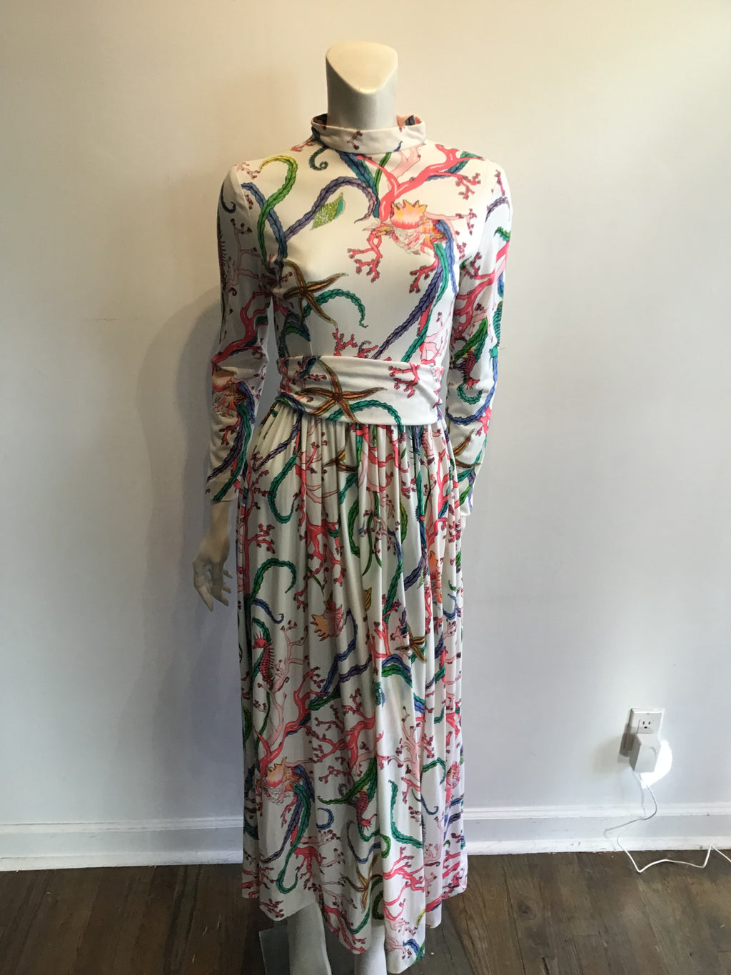 1970’s Turtlegreen Multicolor Polyester Maxi Dress Size 8