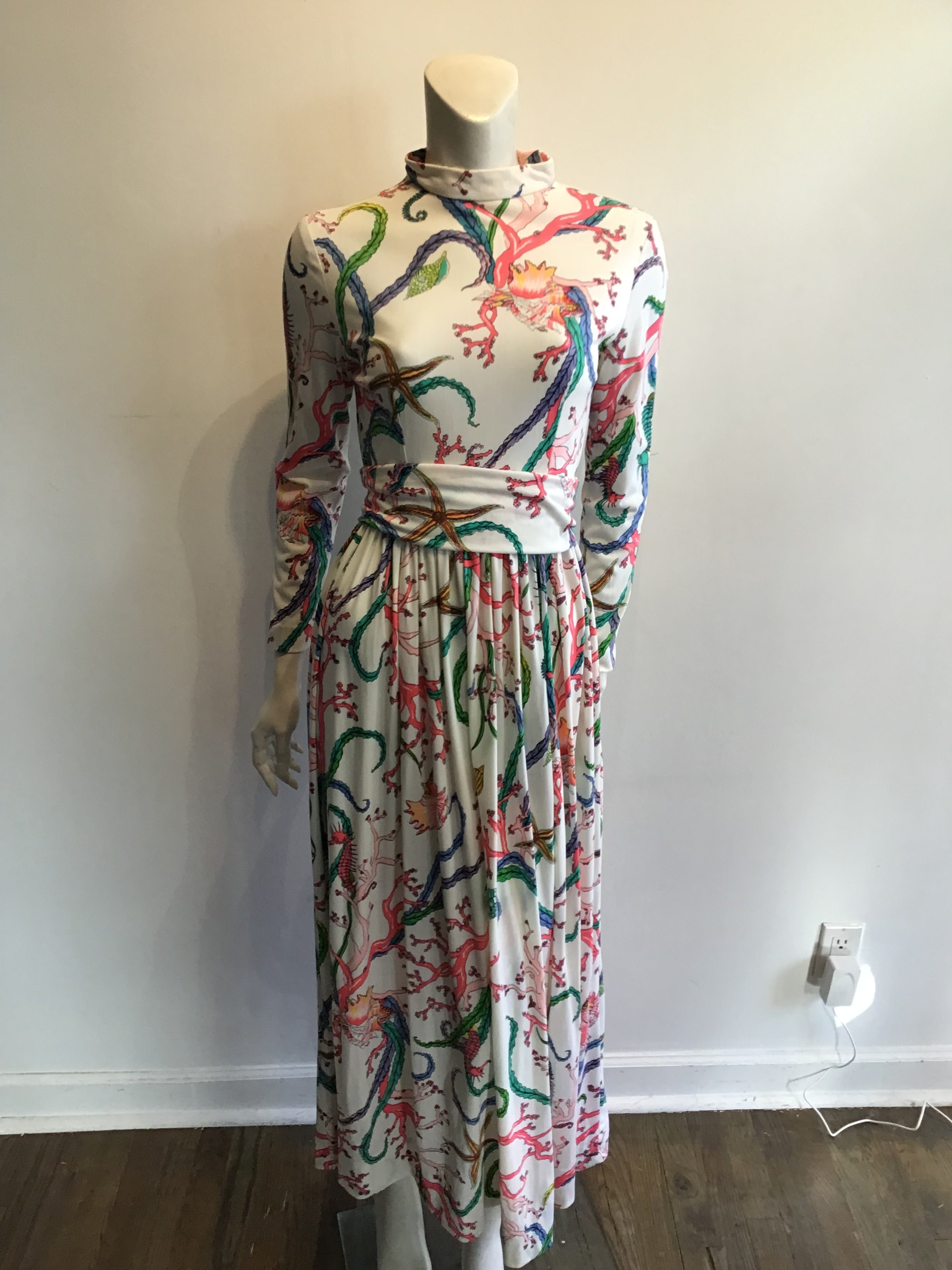 1970’s Turtlegreen Multicolor Polyester Maxi Dress Size 8