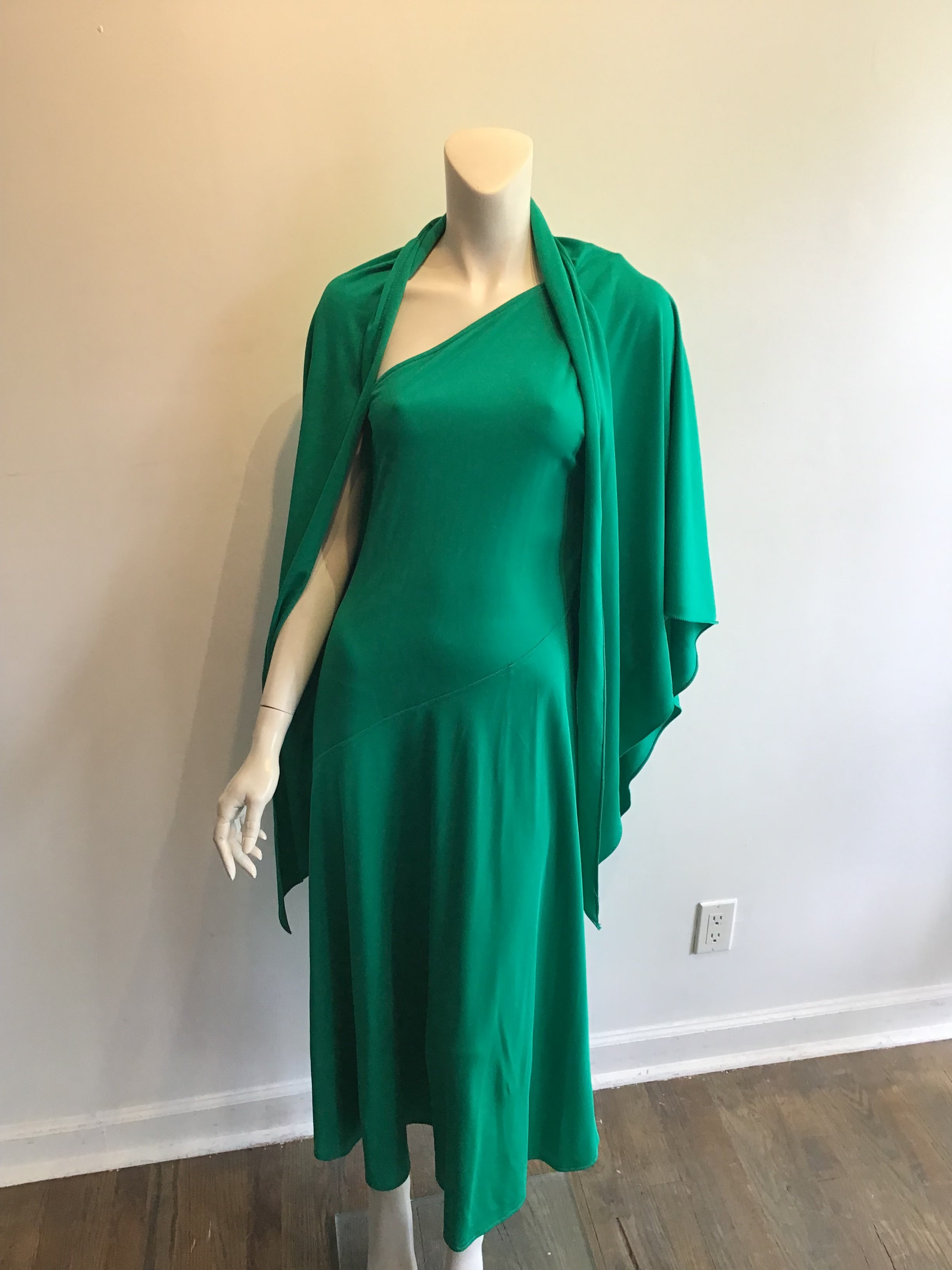 1970’s One Shoulder Green Polyester Dress Size 10