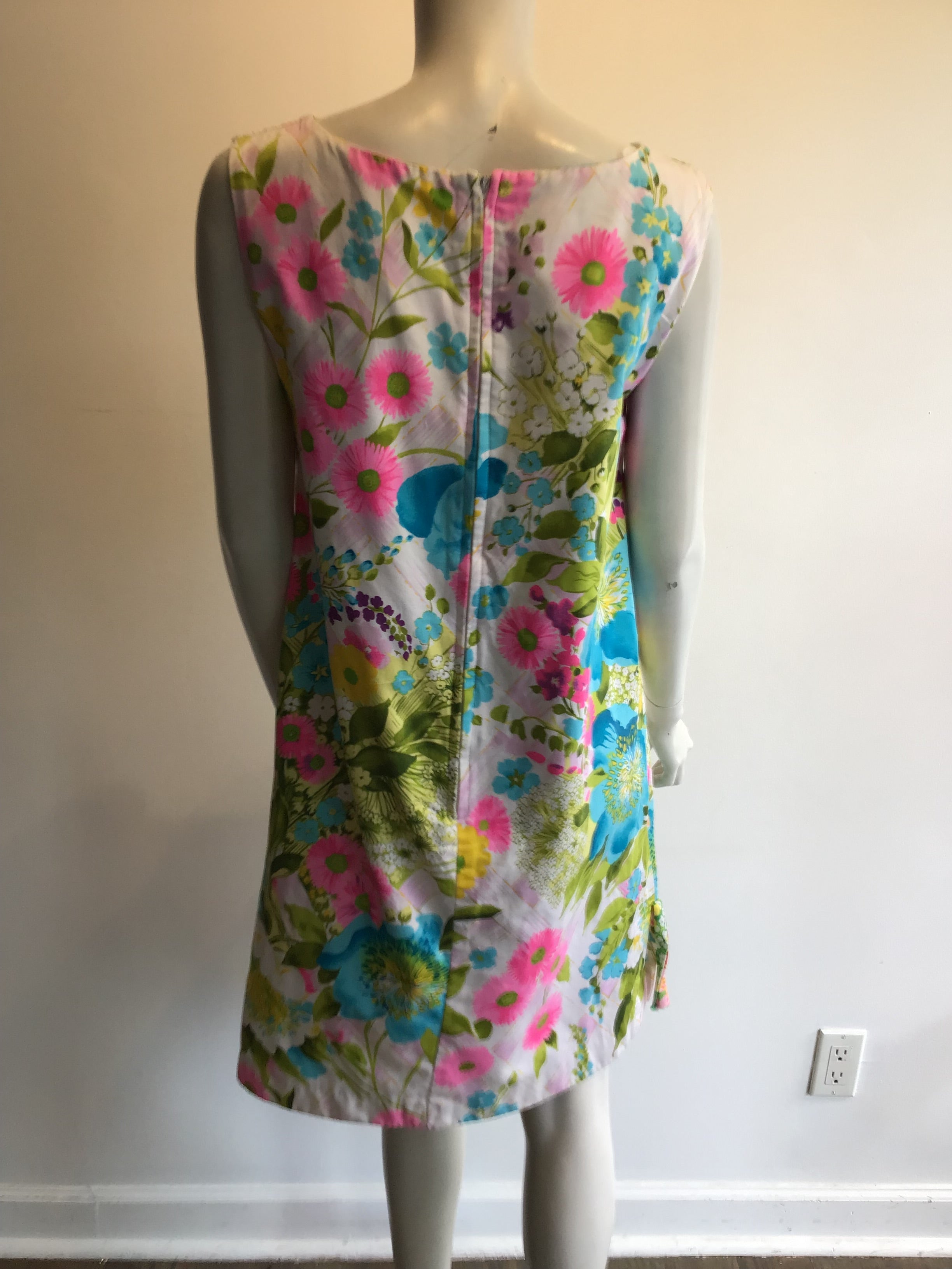1960’s Cotton Pink/Lime Green/Blue/Yellow Janet Lynn Shift Dress Size 8