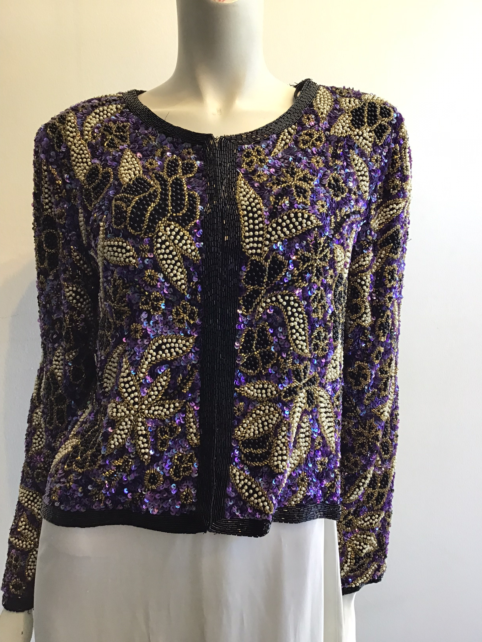 1980’s Sténay Silk Beaded Purple and White Jacket  Size 8