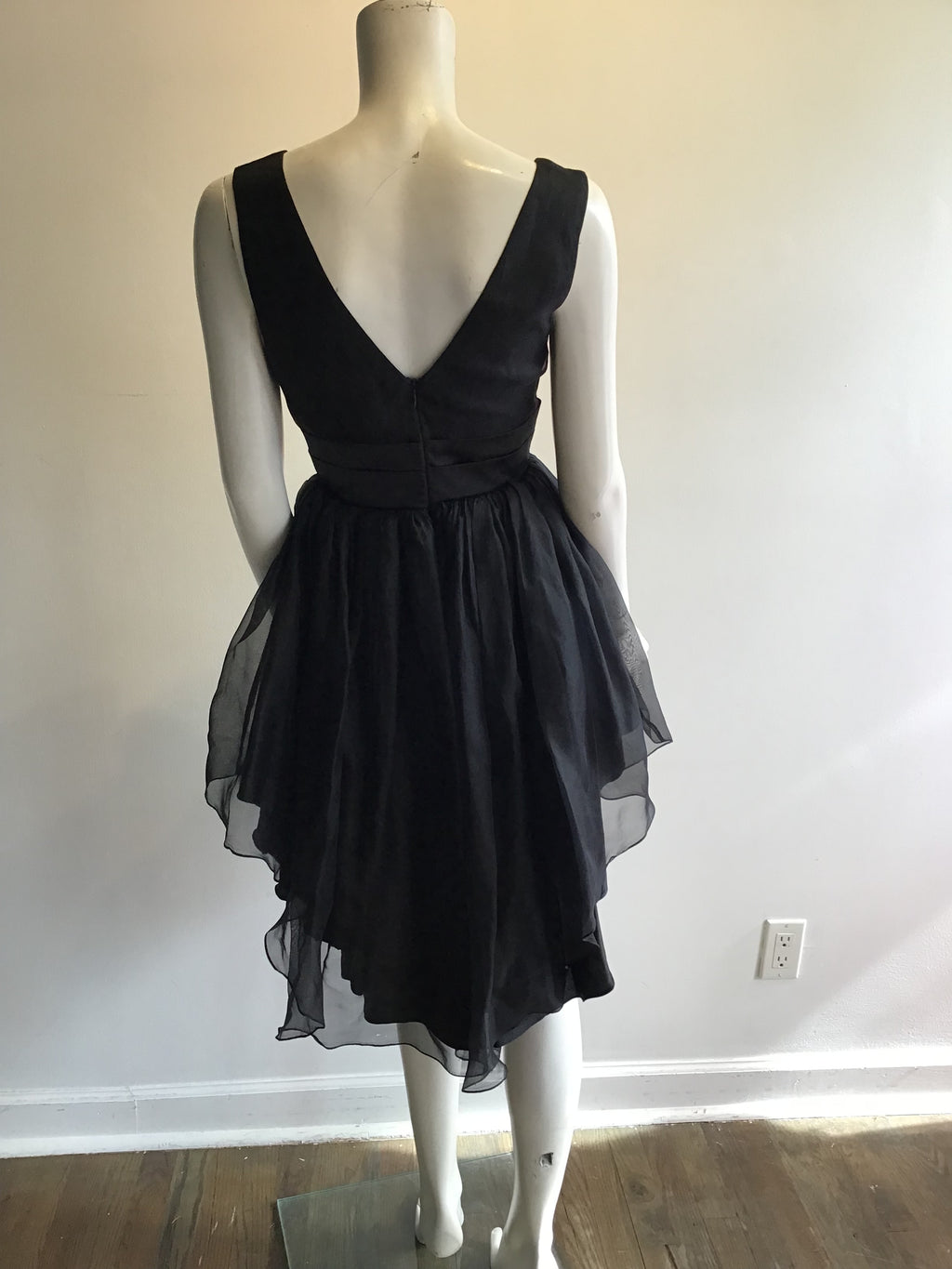 1980’s Black Chiffon Silk Blend Cocktail Dress Size 6