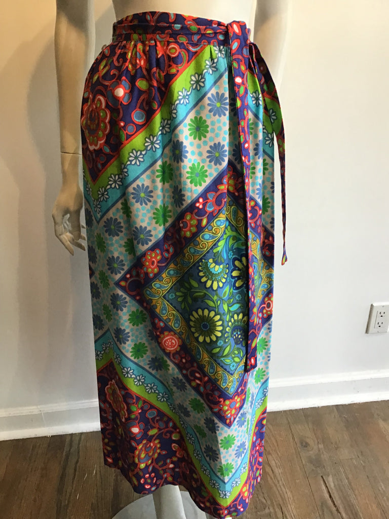 1960’s Cotton Multicolored Janet Lynn Wrap Long Skirt