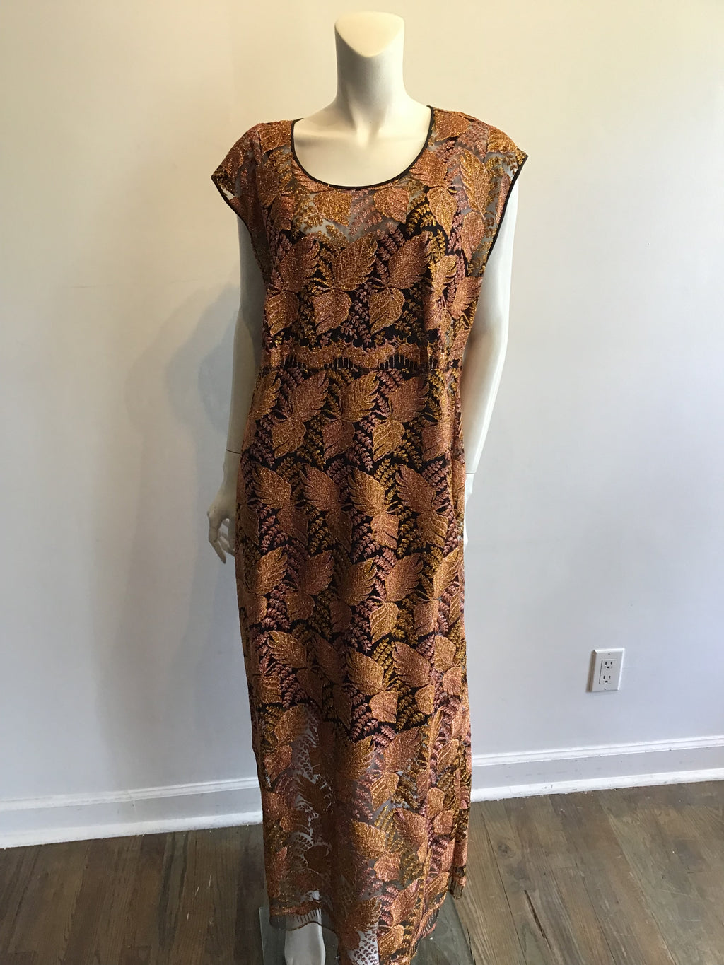 1980’s Copper/Pink Metallic Lace Evening Dress with 2 Jackets. Size 16
