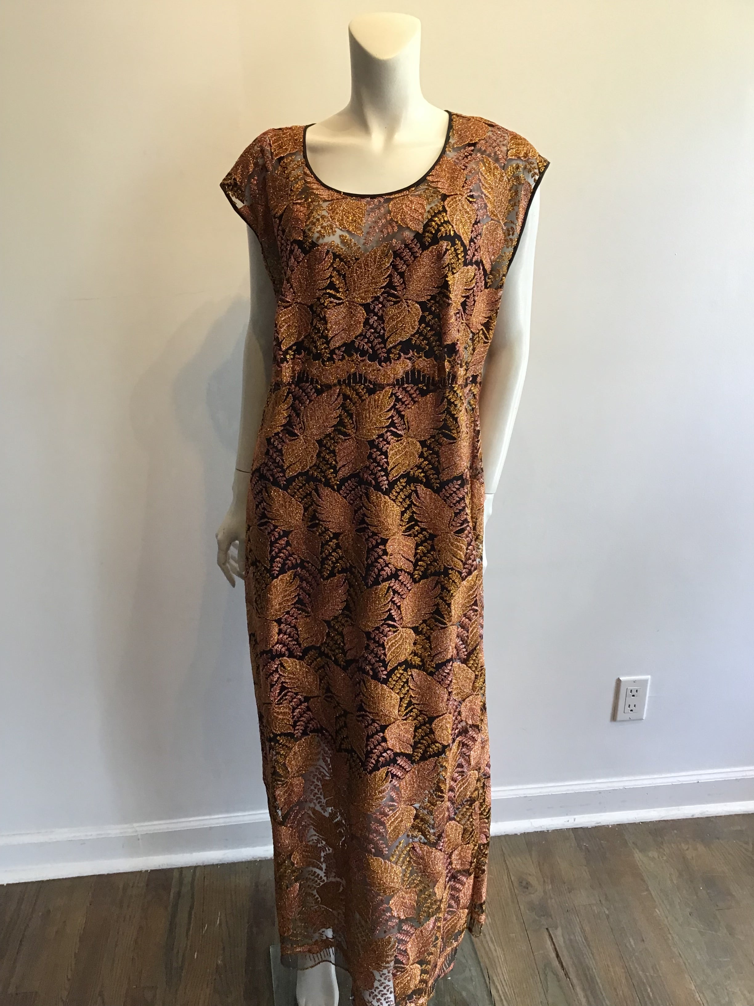 1980’s Copper/Pink Metallic Lace Evening Dress with 2 Jackets. Size 16