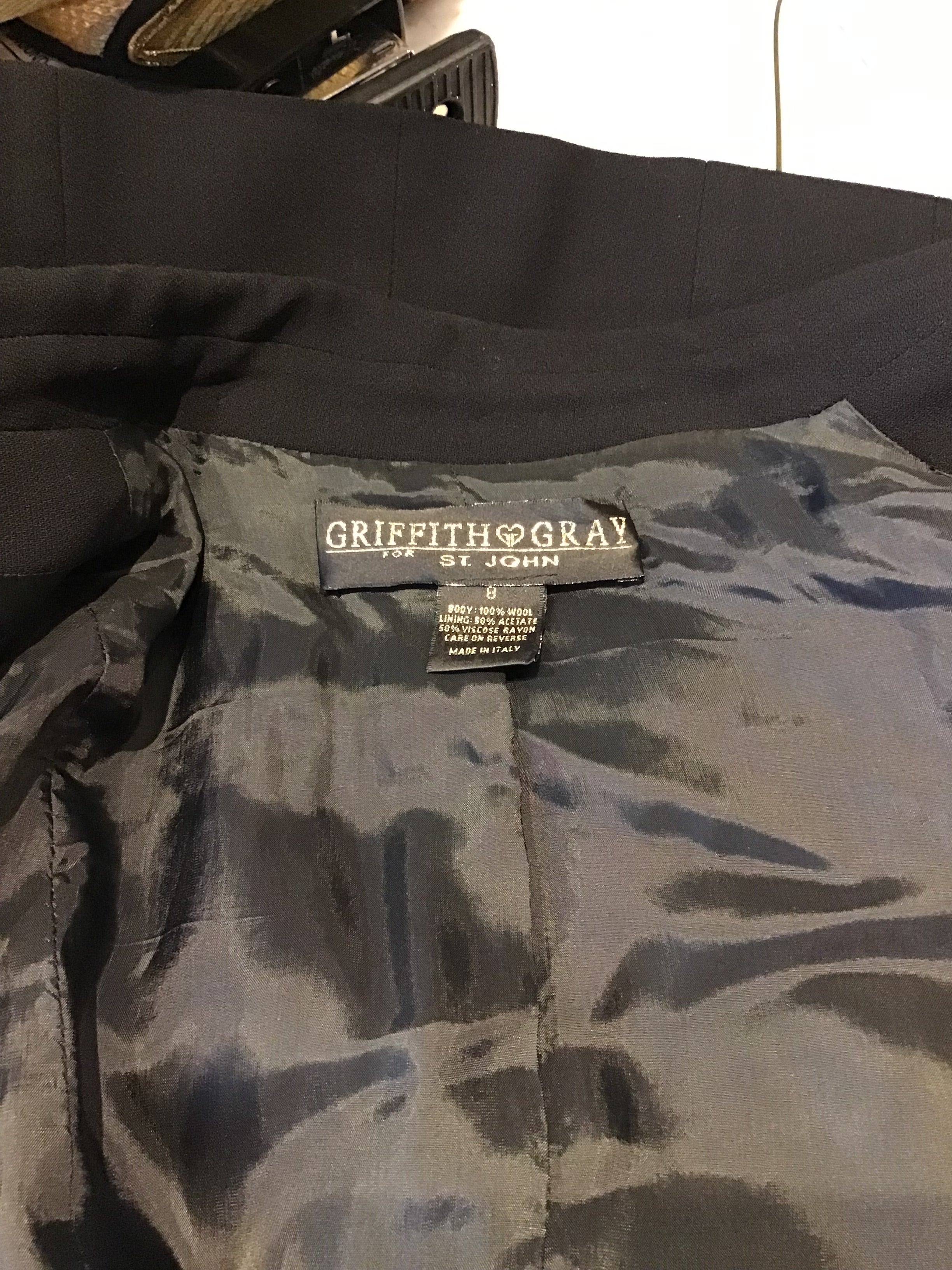 1990s Black Wool Griffith Gray St John’s Pant Suit Size 10