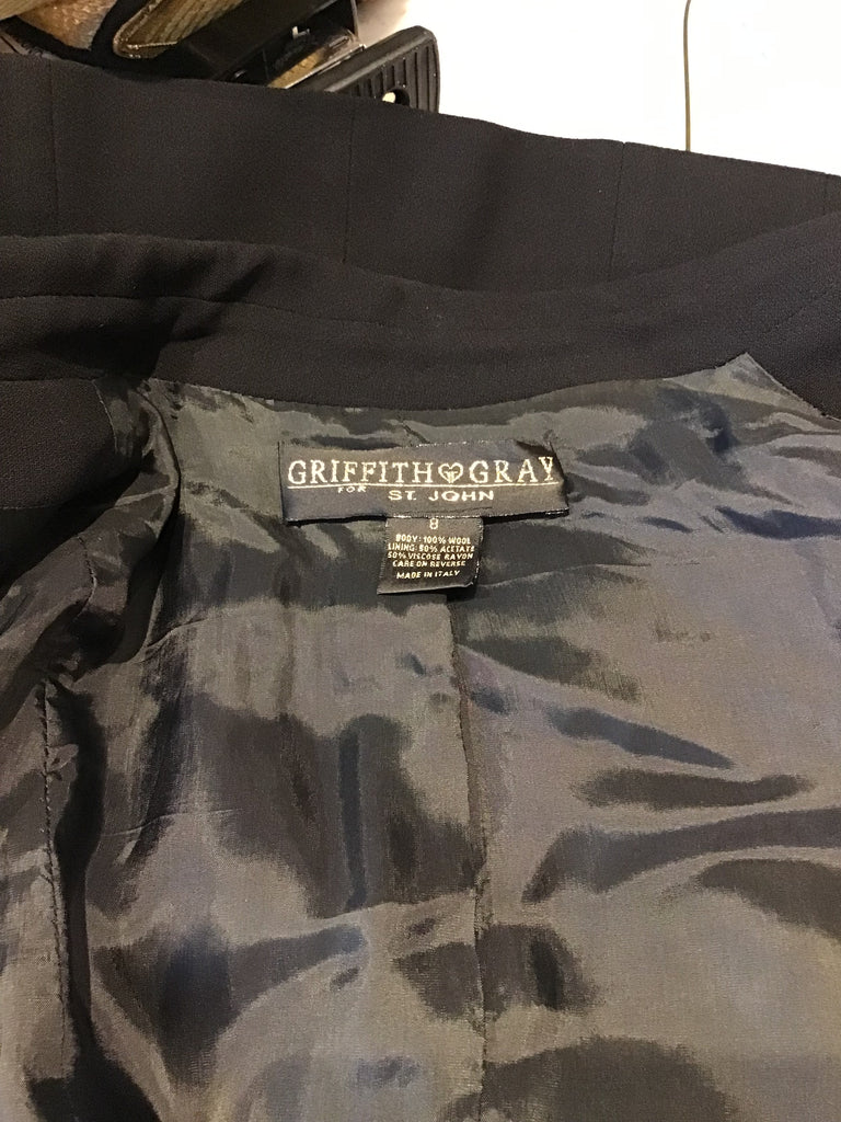 1990s Black Wool Griffith Gray St John’s Pant Suit Size 10