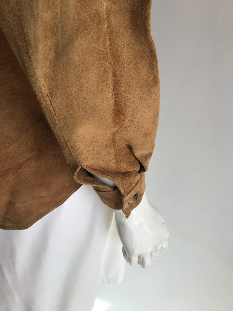 1980s JH Collectible Tan Suede Fringed Shirt Size 8