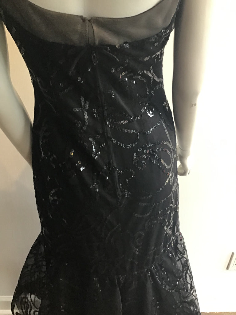 1990 Scaasi Black Sequined Tiered Evening Dress size 6/8 unworn with tags