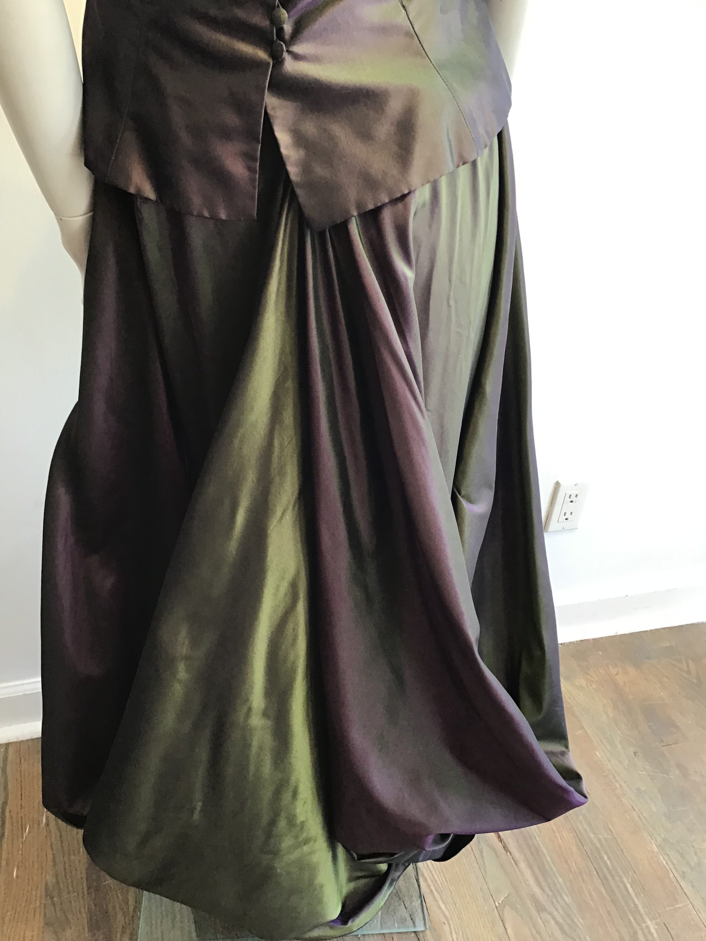 1990’s Maria Pinto Silk Taffeta Green/Purple 3 Piece Evening Ensemble Size 6