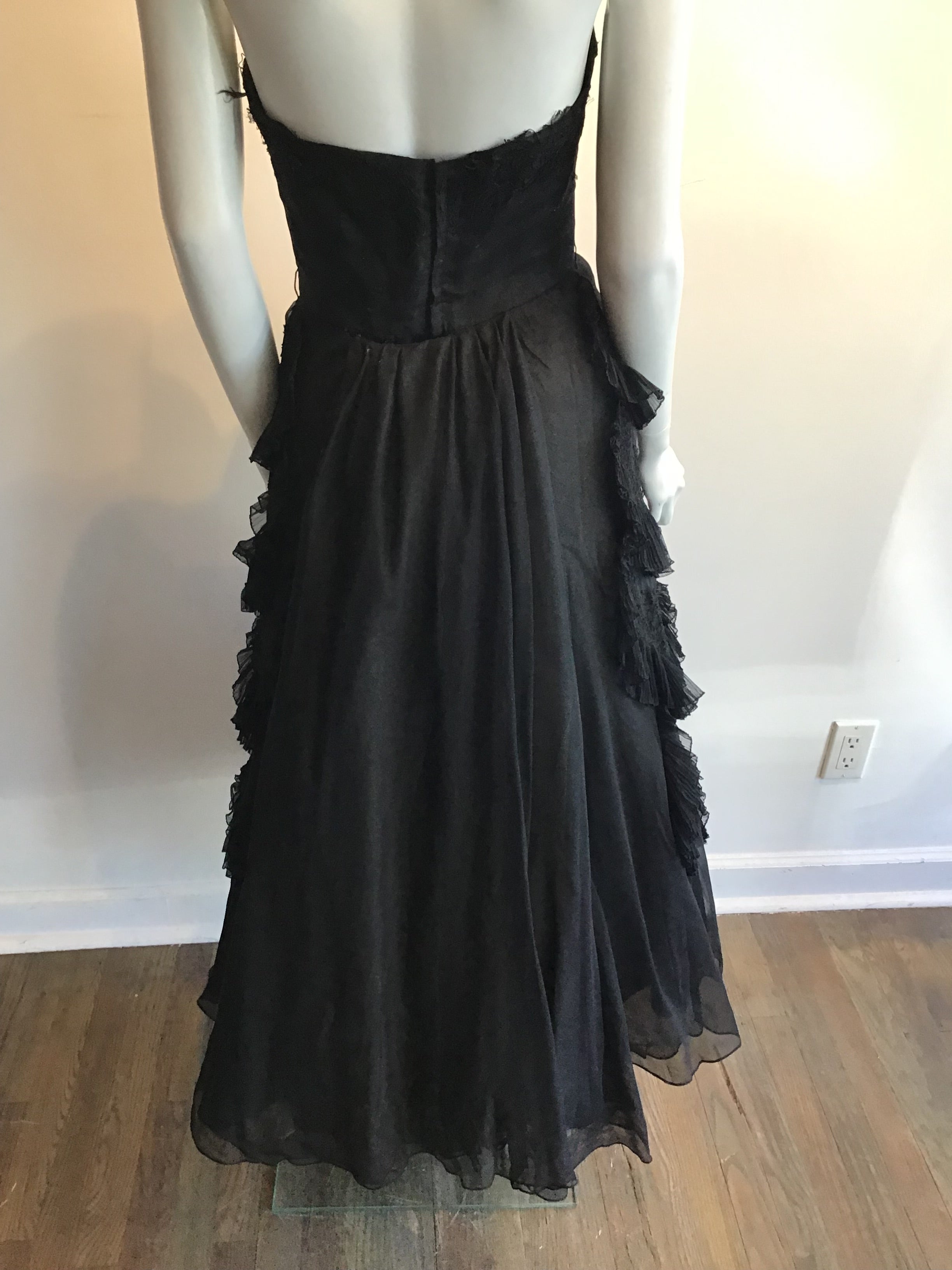 1950s Harvey Brenin Black Organza and Lace Cocktail Dress Size 6