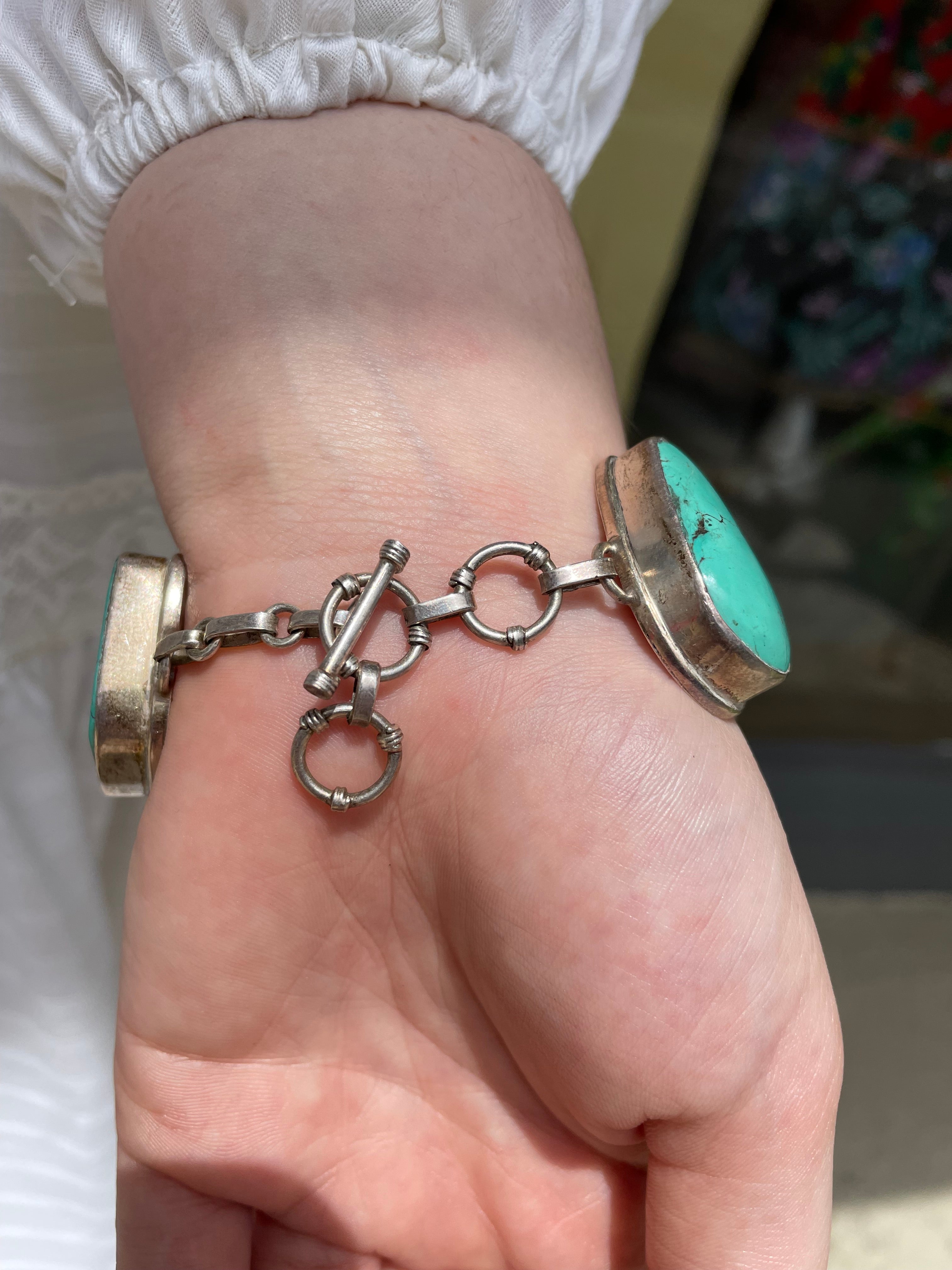 Turquoise,sterling  and Mabe pearl Bracelet