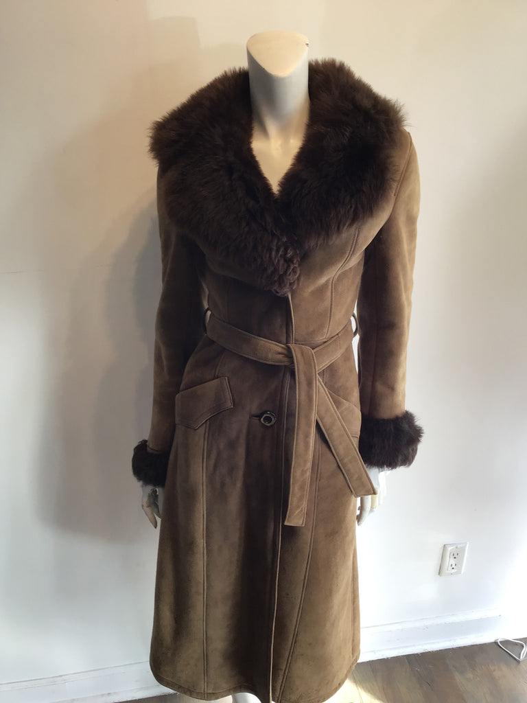 1970s Tan Suede Coat with Faux Fur Lining Size 6