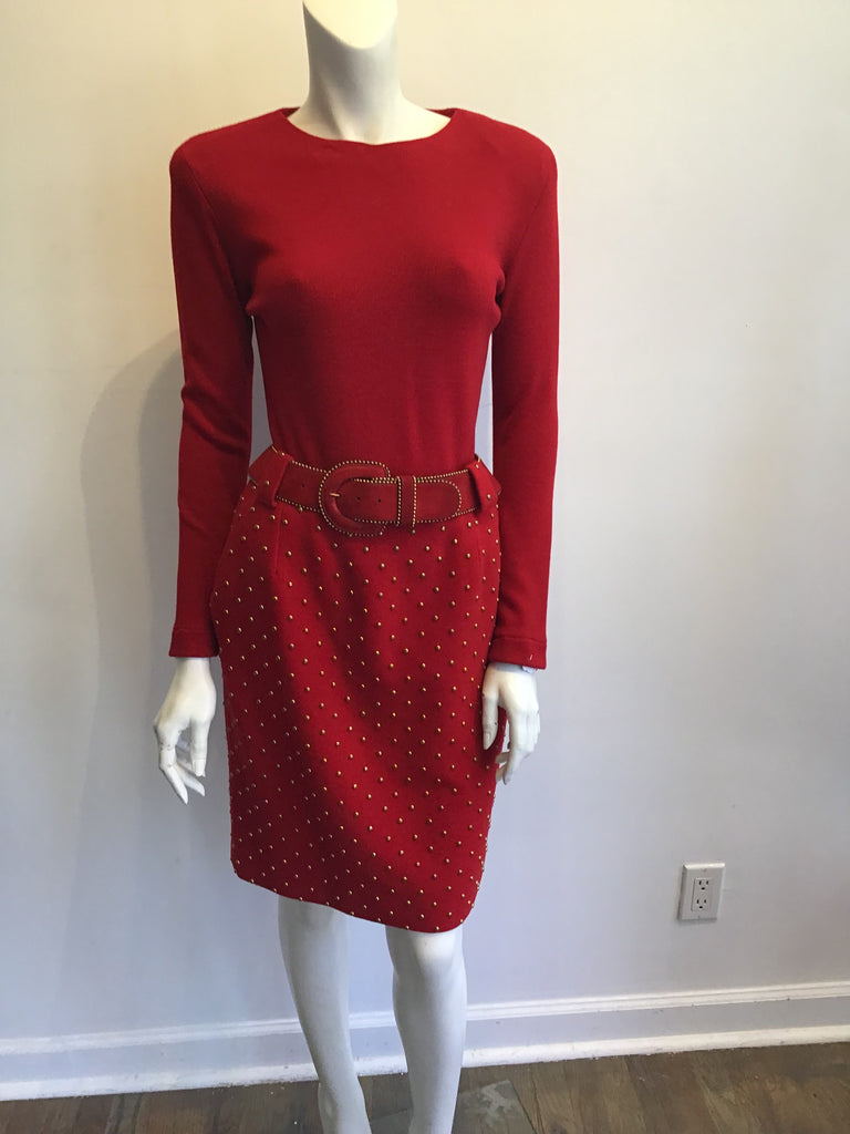 1980's Red Cashmere/wool Blend Anne Klein 3 Piece Ensemble Size 6