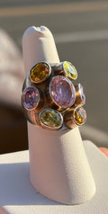 1980S STERLING RING WITH SEMI PRECIOUS STONES  SIZE 7
