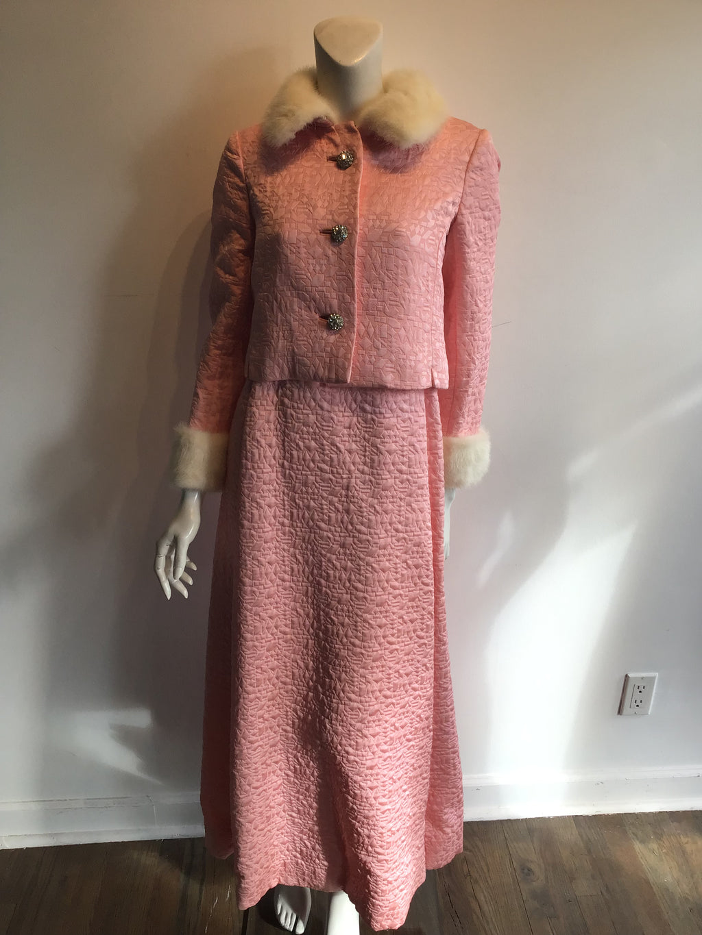 1960s Malcolm Starr Pink Brocaded Dress with Jacket -size 6
