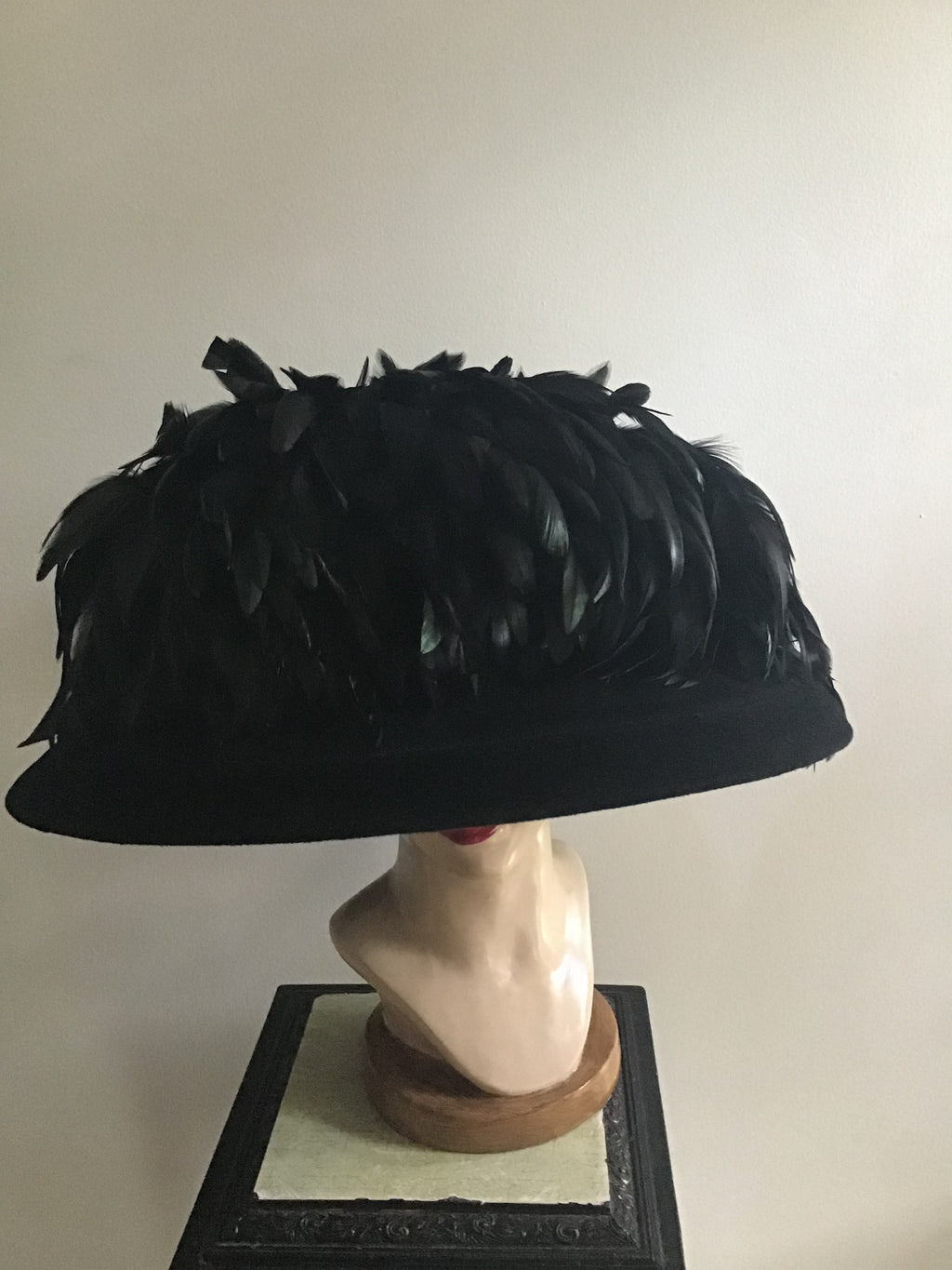 1999 B Michael Couture Black Hat with Feathers