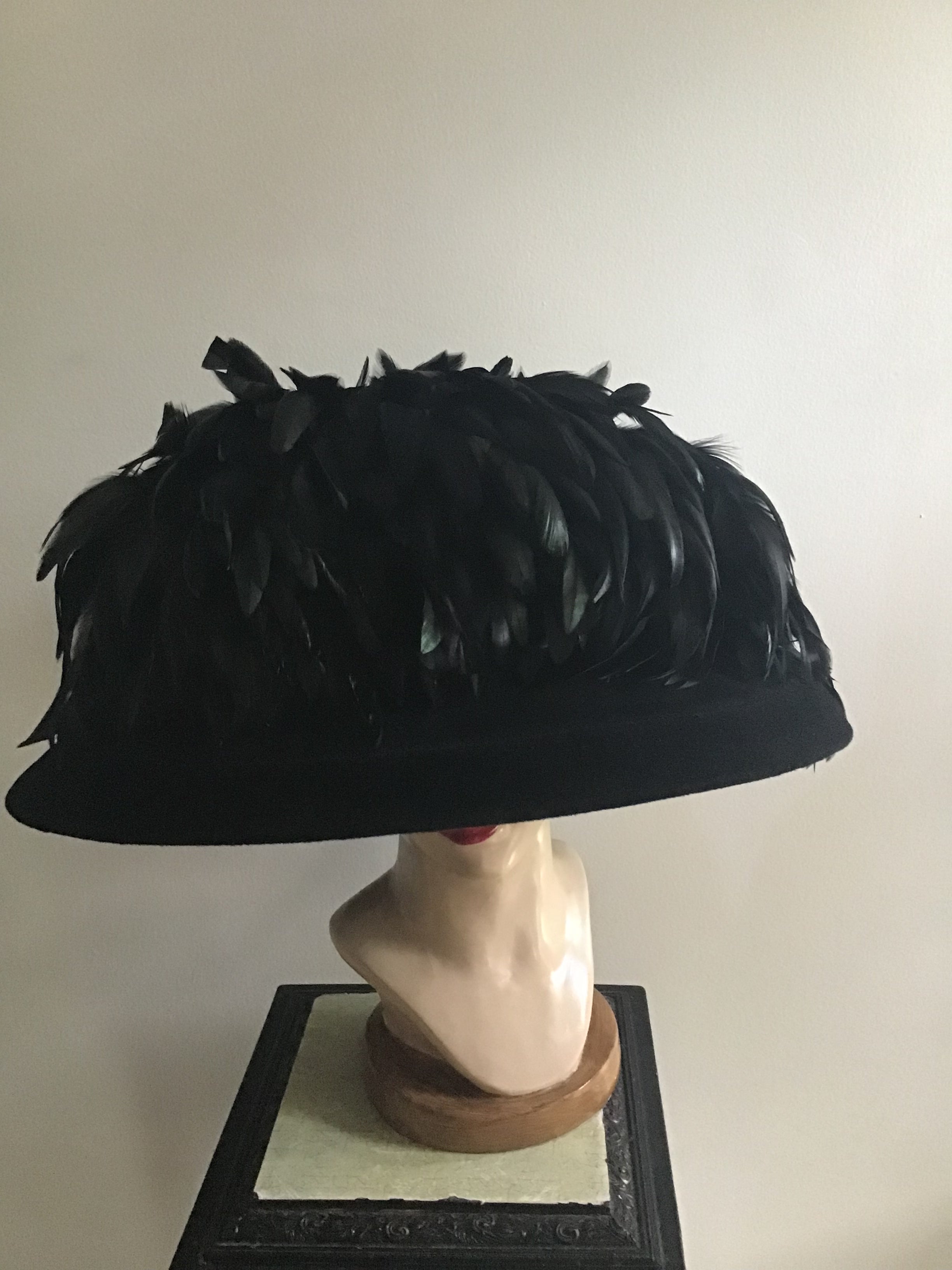 1999 B Michael Couture Black Hat with Feathers