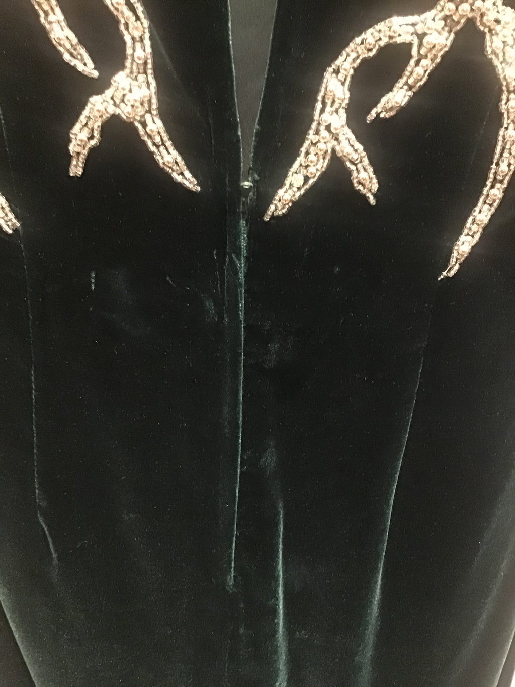 1980’s Forest Green Silk Velvet and Silver Beads Gown attributed to Bob Mackie Gown Size 8