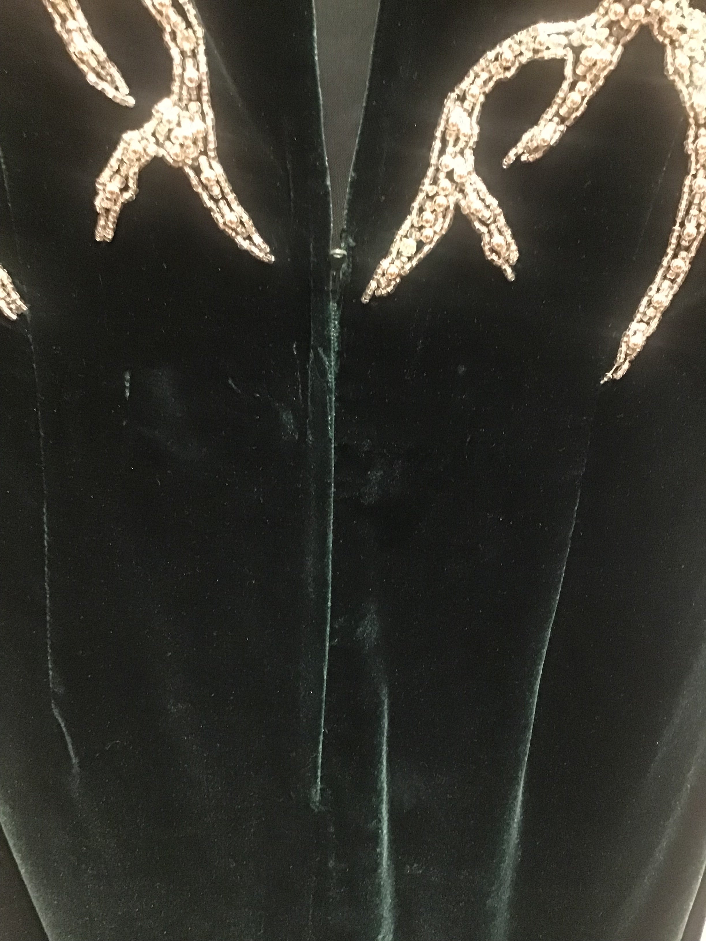 1980’s Forest Green Silk Velvet and Silver Beads Gown attributed to Bob Mackie Gown Size 8