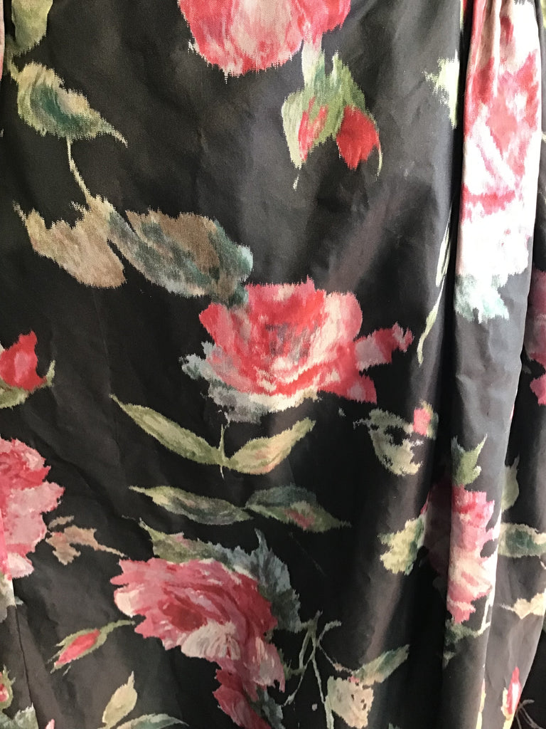 1960s Black Floral Silk Evening Dress Size 2