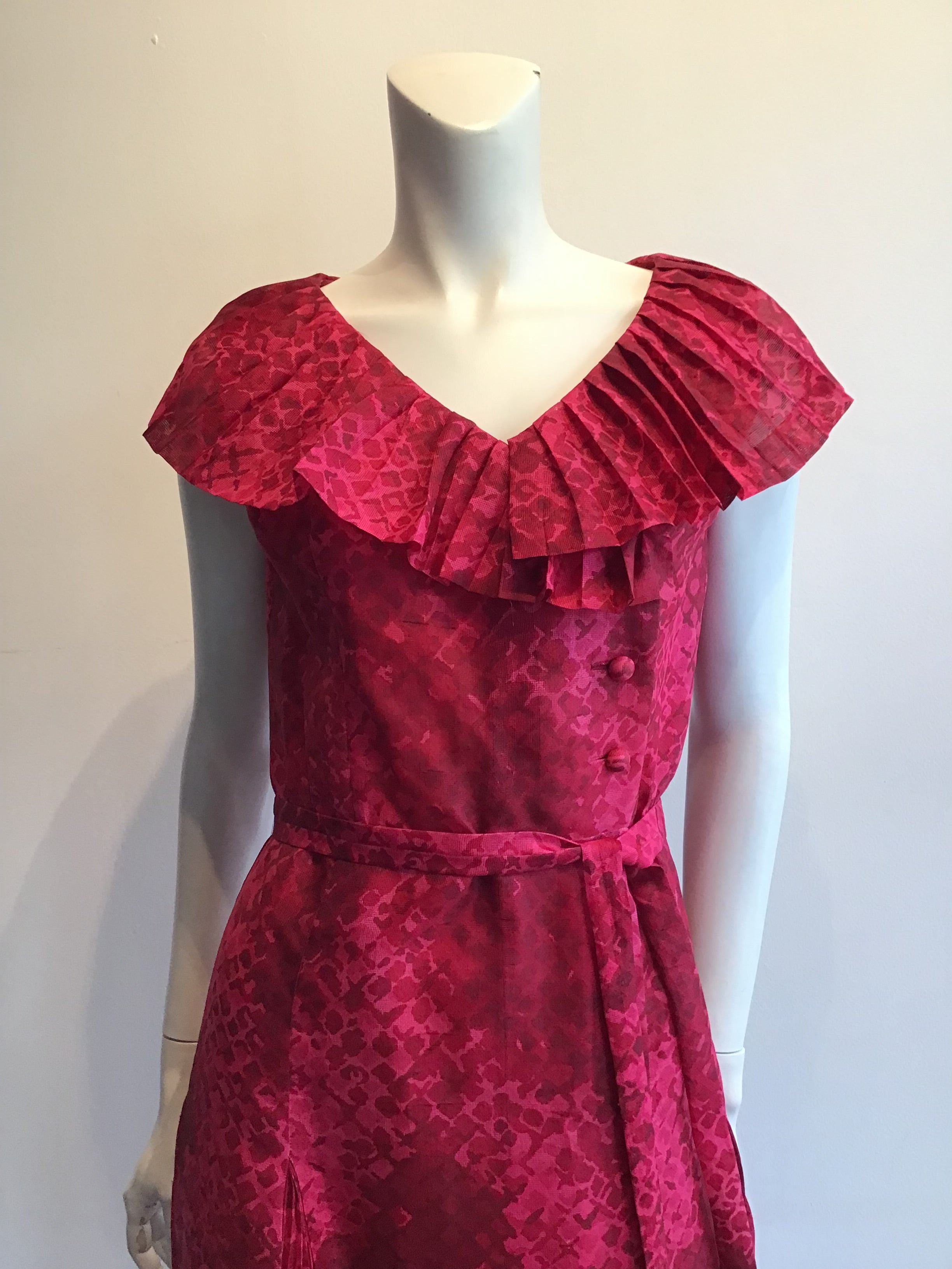 1960s Red and Pink Cotton Net Dress Size 8