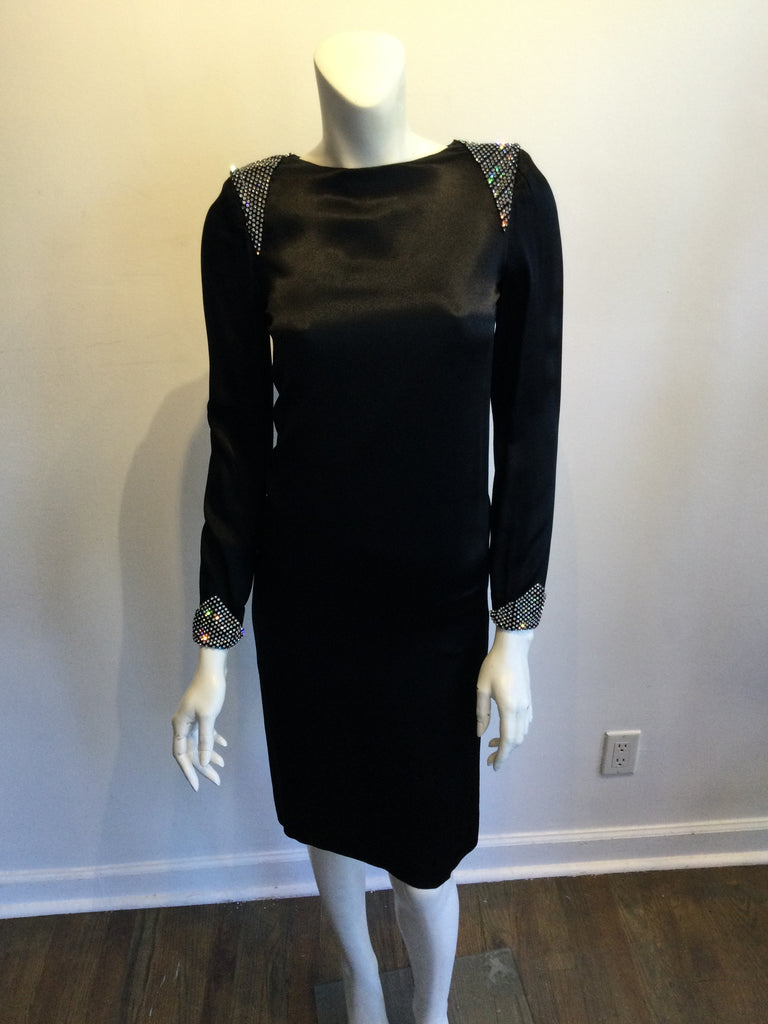1980s Albert Nippon Black Silk Satin Cocktail Dress Size 6