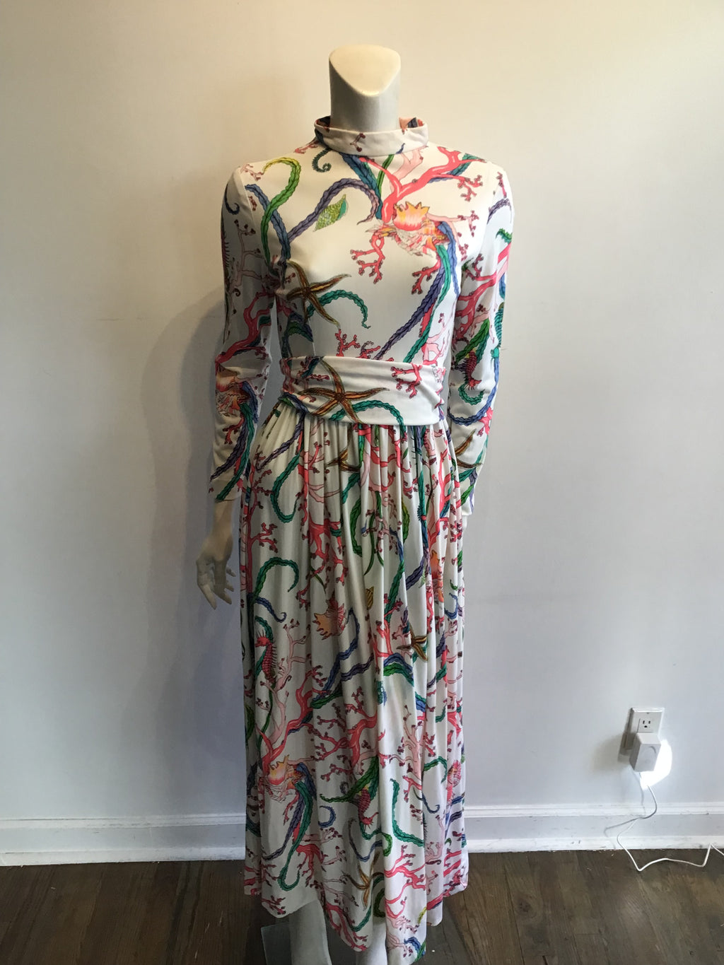 1970’s Turtlegreen Multicolor Polyester Maxi Dress Size 8