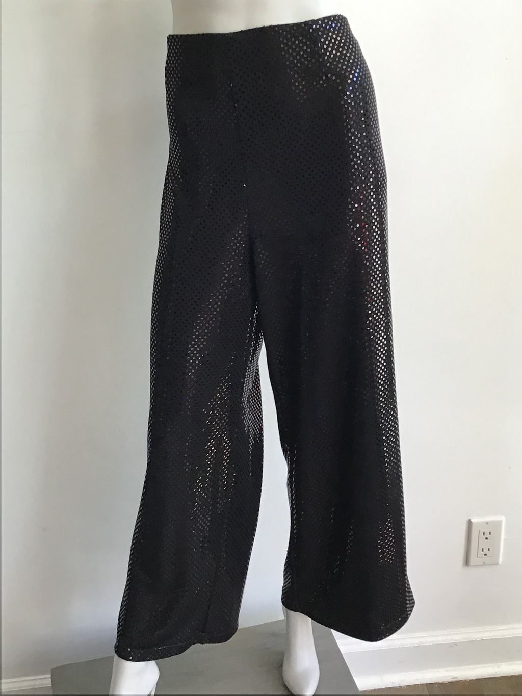 1990s Black Sequined Palazzo Pants by Deanna Cushing Palm Beach Size 14