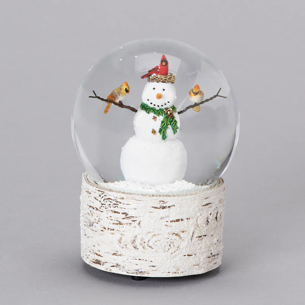 6" Musical Snowman Snowglobe with Cardinal
